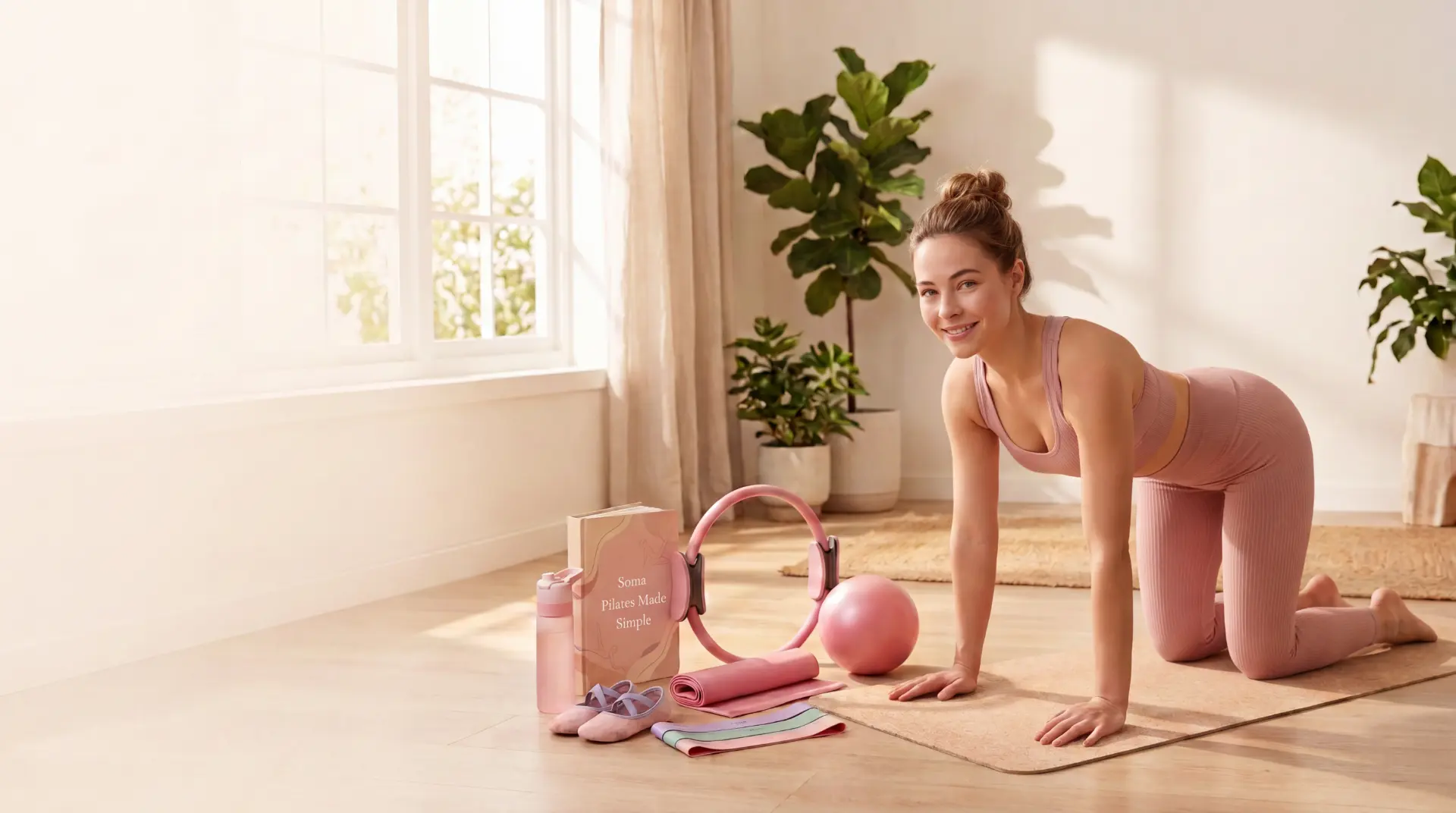 Woman practicing Pilates at home